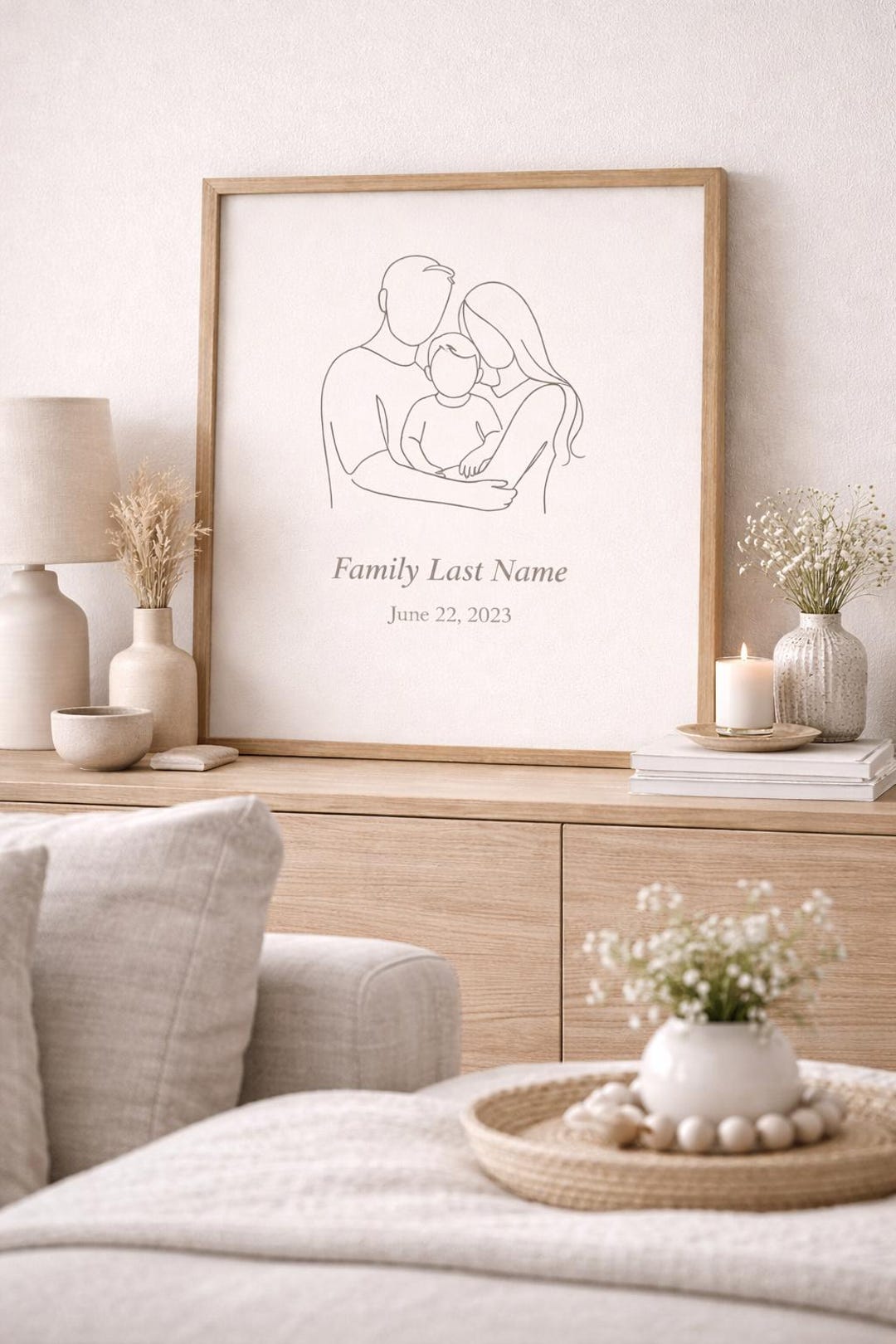 Personalized Family Line Art Portrait, Custom Minimal Line Drawing ...