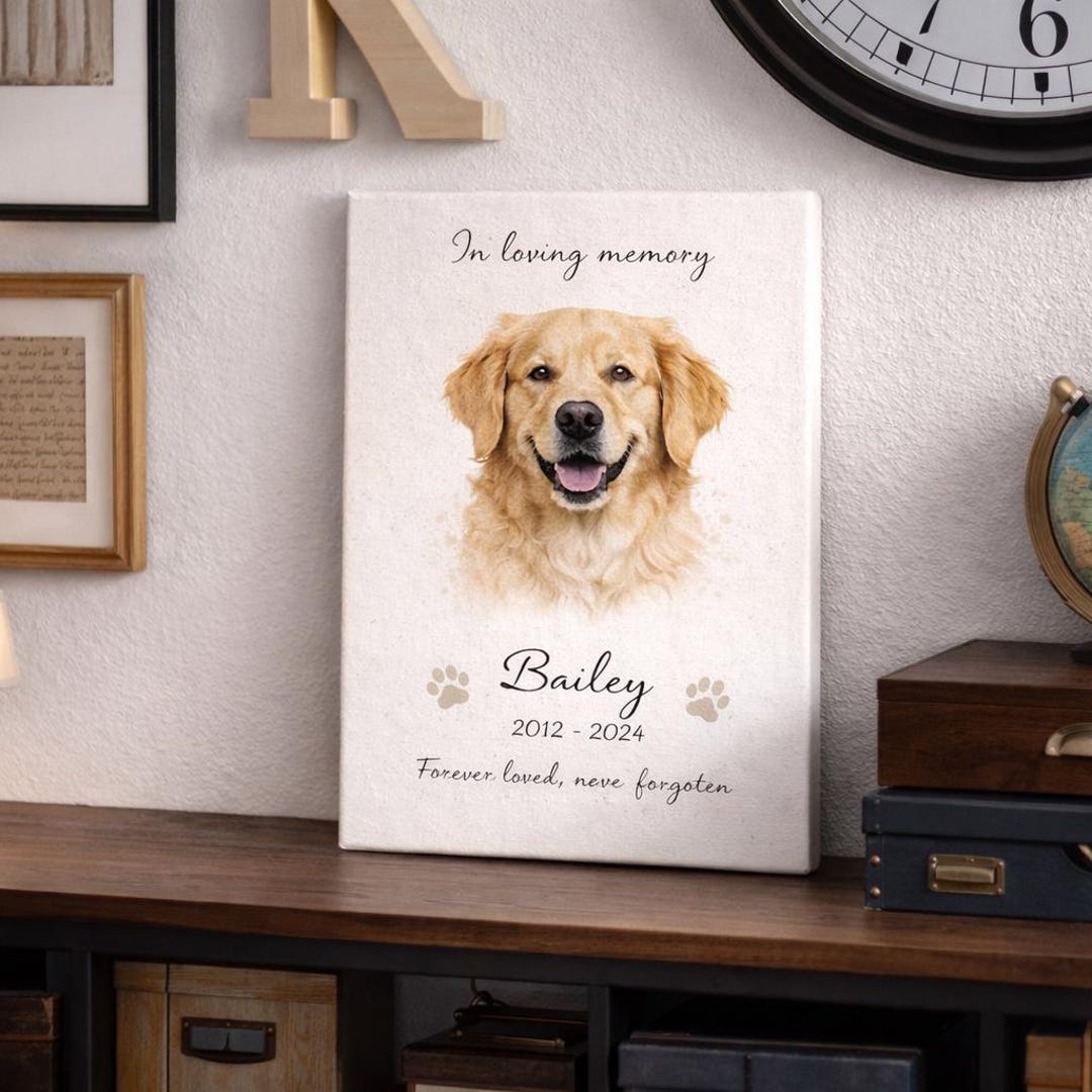 Personalized Dog Memorial Canvas, Watercolor Pet Portrait, in Loving ...