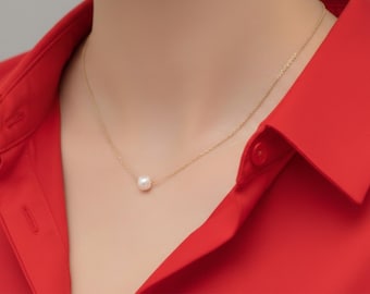Collar de perlas Gargantilla de perlas Collar sencillo Oro de ley relleno de oro de 14k Una perla Joyería de perlas Collar de oro Regalo para ella Regalos