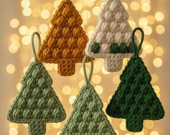 Bobble Christmas Tree Ornament Crochet Pattern PDF | Easy Beginner Holiday Appliqué | Crochet Gift Tag & Rustic Christmas Decor
