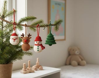 Crochet Christmas Ornament Pattern Set PDF | Santa, Reindeer, Snowman & Tree Amigurumi | Holiday Ornament Crochet Patterns
