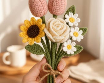 Crochet Flower Bouquet Pattern PDF | Tulip, Rose & Sunflower Crochet | Realistic Floral Decor | Beginner Friendly Tutorial