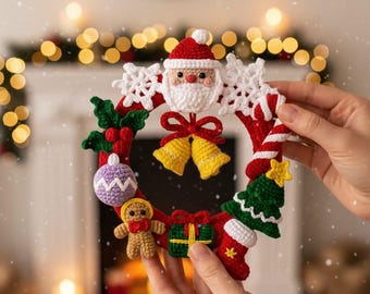 Crochet Christmas Wreath Pattern | Holiday Ornament Door Hanger (PDF)