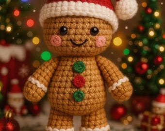 Gingerbread Man Crochet Pattern PDF | Christmas Amigurumi Cookie | Cute Holiday Plush with Santa Hat