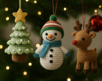 Amigurumi Christmas Ornaments Crochet Pattern PDF | Snowman, Reindeer & Tree Set | Cute Holiday Decor | Beginner Xmas Crochet Tutorial
