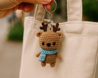 Mini Reindeer Crochet Keychain Pattern PDF | Amigurumi Reindeer Keychain Tutorial | Cute Christmas Ornament DIY | Beginner-Friendly Crochet