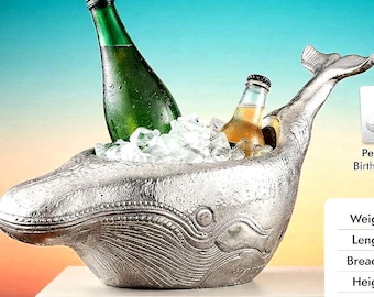 Whale Wine Bottle Holder, Nautical Bar Decor, Coastal Tabletop Centerpiece (Cast Aluminum)