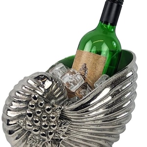 Wijnkoeler in de vorm van een nautilusschelp van gegoten aluminium | Bloempot in kuststijl
