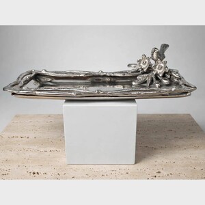 Bird Serving Platter, Aluminum Rectangular Tray with Nickel Finish