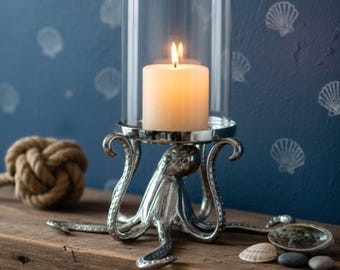 Octopus-kandelaar | Nautisch harsdecor, kustoceaanaccent