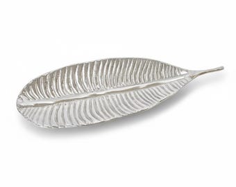 Bandeja decorativa pequeña de hoja de plátano / Bandeja plateada: Elegancia inspirada en la naturaleza para tu mesa