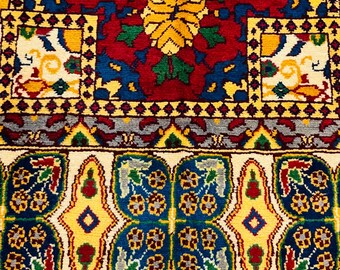 Kashmiri Design Afghani Hand-Knotted Area Rug (9.8 x 6.7 ft)