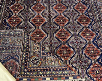 Large Hand-Knotted Yusuf Bay Afghan Rug  Gray & Coral (12 x 8.4 ft)