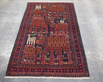 Hand-Knotted Sheer Chaap Khoob Rug Great Lion" Tribal Masterpiece, (6.4 x 3.11 ft)