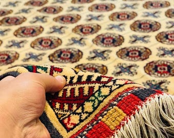 Traditional Ahal Gul Turkmen Hand-Knotted Rug (9.8 x 6.8 ft)