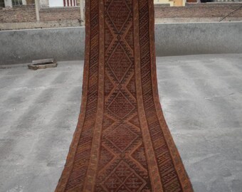 The Earth-Tone Mushwani: Hand-Knotted Tribal Runner (12'10" x 2'7")