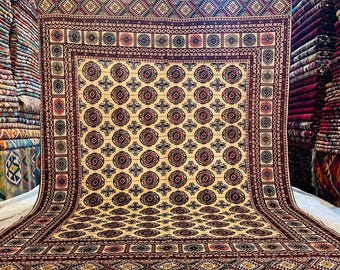Another peace of Traditional Ahal Gul Turkmen Hand-Knotted Rug (9.8 x 6.8 ft)
