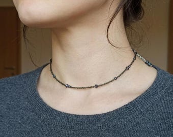 Conjunto de collar y pulsera de cristal negro, joyería de cuentas góticas para mujer