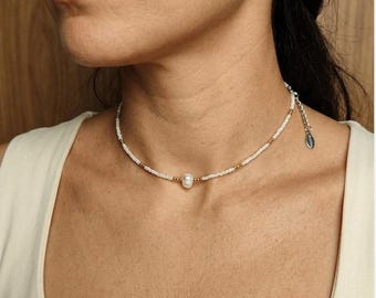 Conjunto de perla beige natural coker con pulsera, regálaselo a esa persona especial.
