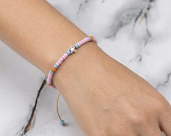 Pulsera minimalista de cuentas con dije de estrella, cordón ajustable, joyería, accesorios para mujer
