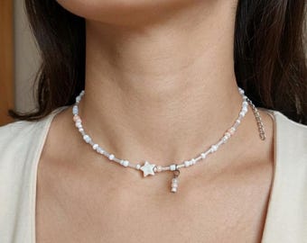 Collar y pulsera de cuentas, conjunto de joyas con lentejuelas y colgante de estrella