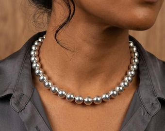 Collar de bolas de plata, collar llamativo y grueso, joyería minimalista moderna, gargantilla elegante para mujer (regalo)