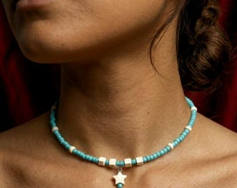 Collar de cuentas boho estrella de crubik en conjunto con pulsera, estilo boho para mujer