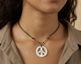Collar Boho Shell Peace, cadena de cuerda ajustable, estilo clásico