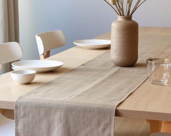 Table Runner, Linen Cotton Fabric, Minimal Farmhouse Table Decor, Neutral Winter Table Runner for Dining, Wedding Table Decor & Home Styling