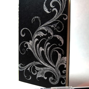 Moleskine Notebook Journal - Black, Small, Plain or Lined Pages: "Swirling Flourish in Silver"