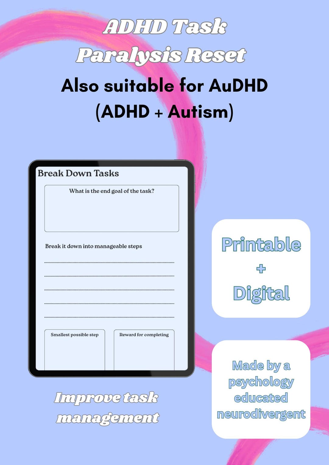 ADHD Break-down-tasks Template, Reduce Overwhelm Fast, Neurodivergent ...