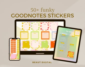 50+ Funky GoodNotes Sticker Pack | Retro iPad Digital Stickers |  Transparent PNGs | Pre-Cropped Images