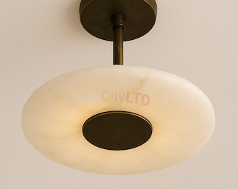 Raw Brass Sputnik Chandelier |  Mid Century Modern Marble Ceiling Light |