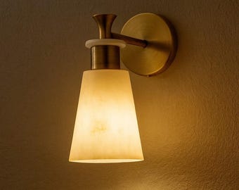 Mid Century  Wall Sconce with Stone Shade , Handmade Alabaster Sconce ,  Bathroom Vanity Light , marble Lamp fixtures