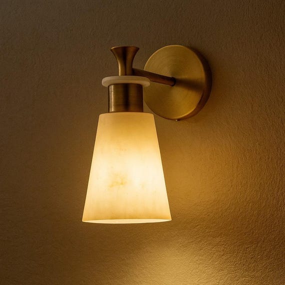 Mid Century  Wall Sconce with Stone Shade , Handmade Alabaster Sconce ,  Bathroom Vanity Light , marble Lamp fixtures