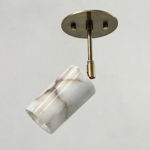 Natural Alabaster Stone Pendant Light with Brass Adjustable Spotlight – Modern Home Decor Lighting