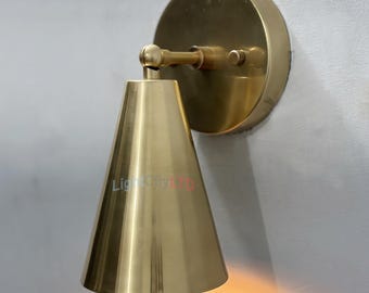 Mid Century 1 Light Raw Brass Wall Sconce Light | Italian Wall Scone Lamp | Cone Wall Lamp Scone | Mid Century Wall Scone Fixture