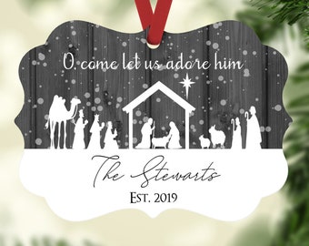 O Come Let Us Adore Him Personalized Christmas Ornament