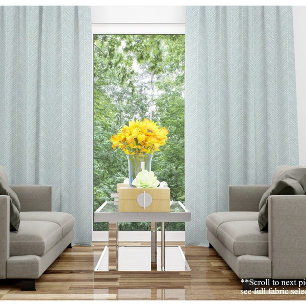 Snowy Blue Slub Canvas Curtains- Pair of Drapery Panels- Modern Light Blue and White Premier Prints Window Drapes- Custom Sizes Available