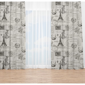 Onyx and Natural Curtains- Pair of Drapery Panels- Premier Prints Black and Ivory Window Treatments- Custom Cafe Panels or Long Curtains