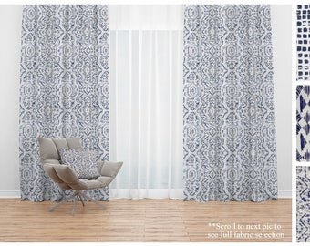 Cortinas de lino belga azul espacial- Par de paneles de cortinas- Premier Prints Cortinas de diseño azul marino- Paneles de ventanas pesadas azules- Cortinas de lino