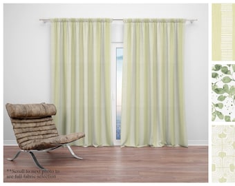 Endive Designer Curtains- Premier Prints Light Green Custom Drapes- Pair of Drapery Panels- Kitchen or Bedroom Curtains- Choose your Fabric