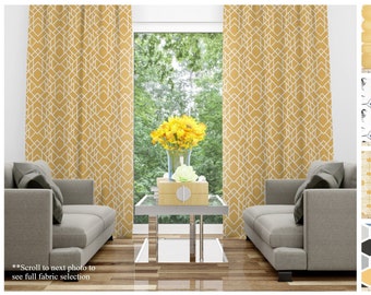 Cortinas decorativas amarillas brasileñas- Par de paneles de cortinas- Tratamientos de ventanas con estampados Premier- Cortinas de café de cocina o cortinas largas personalizadas