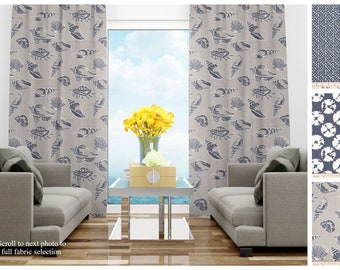 Cortinas náuticas azul violonchelo- Par de paneles de cortinas- Cortinas de diseñador con estampados Premier- Cortinas de tamaño personalizado para la decoración de la casa de playa