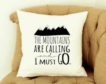 Decorative Pillow, The Mountains are Calling, Hiking Decor, Throw Pillow Cover, Zippered Pillow, Mountain Pillows, Adventure Pillow Case