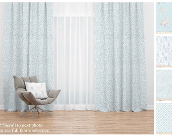 Cortinas náuticas Blue Haze- Par de paneles de cortinas- Cortinas de diseñador con estampados Premier en azul claro y blanco- Tamaños personalizados disponibles