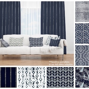 Vintage Indigo Window Curtains- Pair of Drapery Panels- Premier Prints Navy Blue Drapes- Custom Cafe Curtains for Modern Home Decor