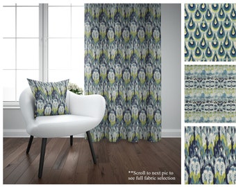 Blue and Green Custom Curtains- Drapery Panel Pair- Frost Birch Curtains- Textured Window Treatments- Luxury Bedroom Drapes