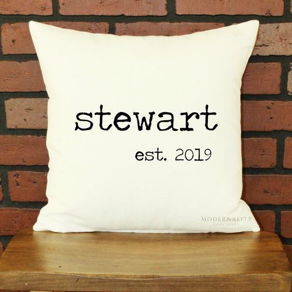 Typewriter Pillow, Personalized Throw Pillow, Last Name Pillow, Newlywed Gift, Anniversary Gift, Zippered Pillow Cover, Typography Pillow
