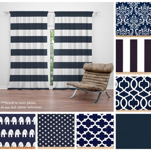Navy Blue Custom Curtains- Pair of Drapery Panels- Premier Prints Blue Cafe Curtains or Long Window Treatments- Choose Your Size